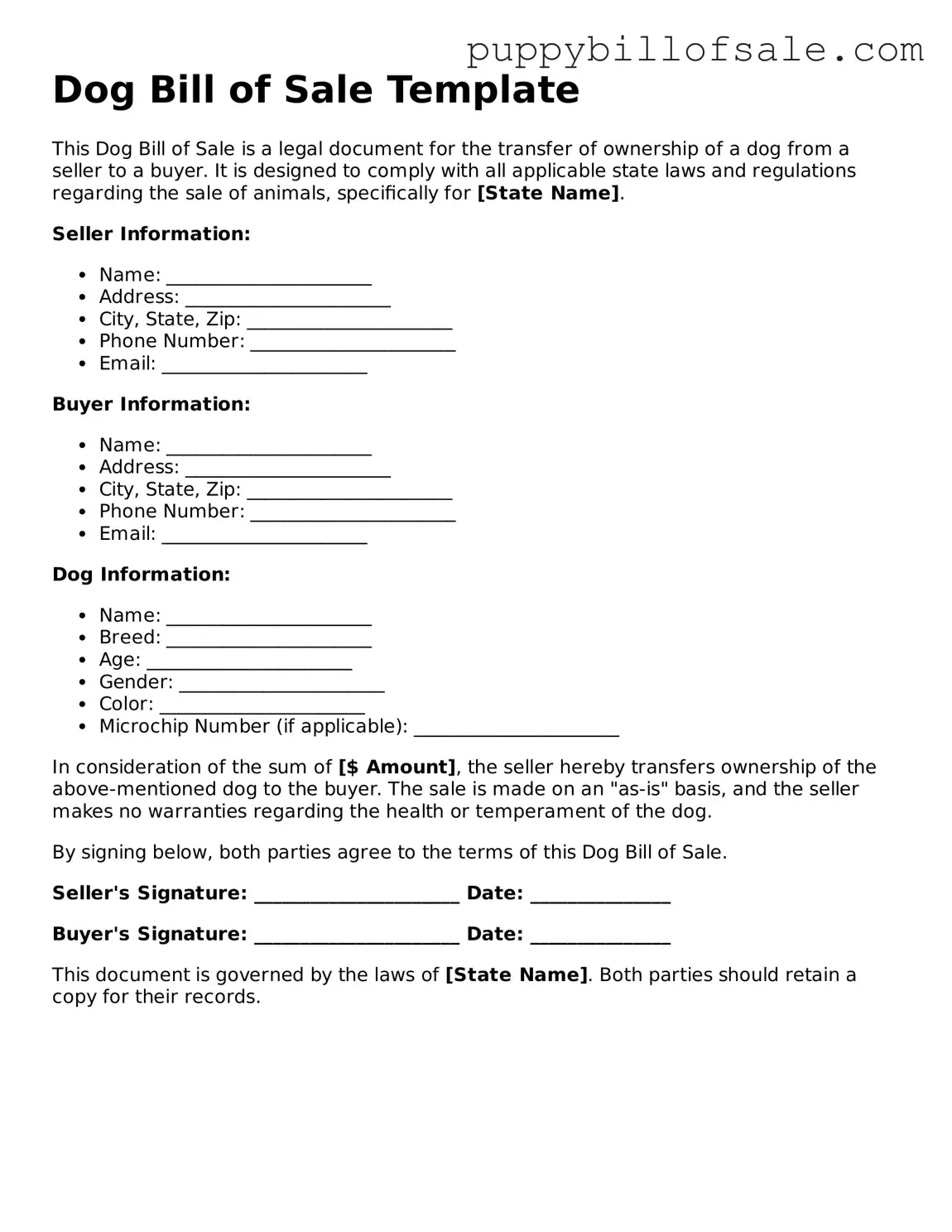 Official Dog Bill of Sale Document